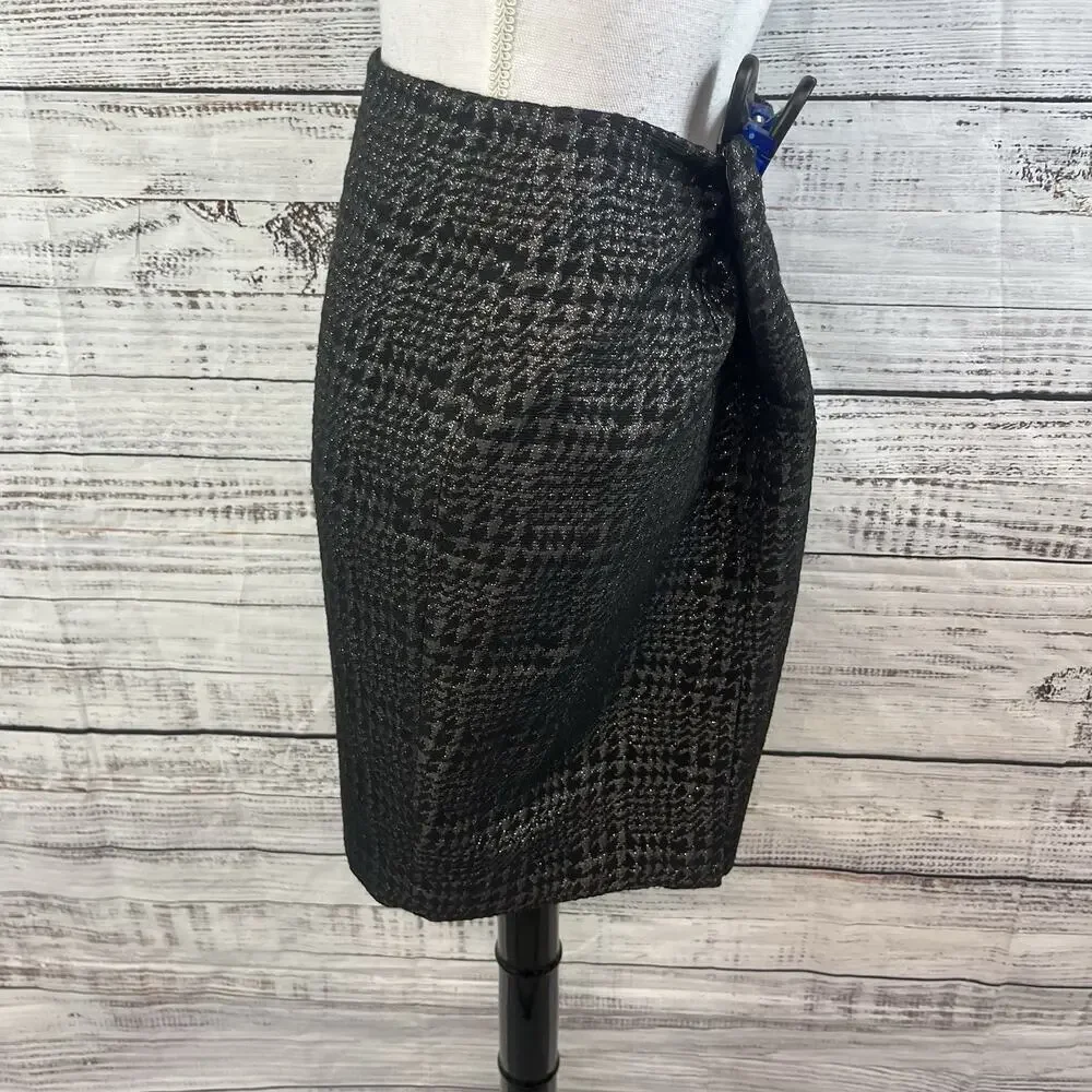 Liz Claiborne Skirt sz 6 Black Silver Sparkle Plaid Wool Pencil Knee Suit Career - Picture 6 of 8